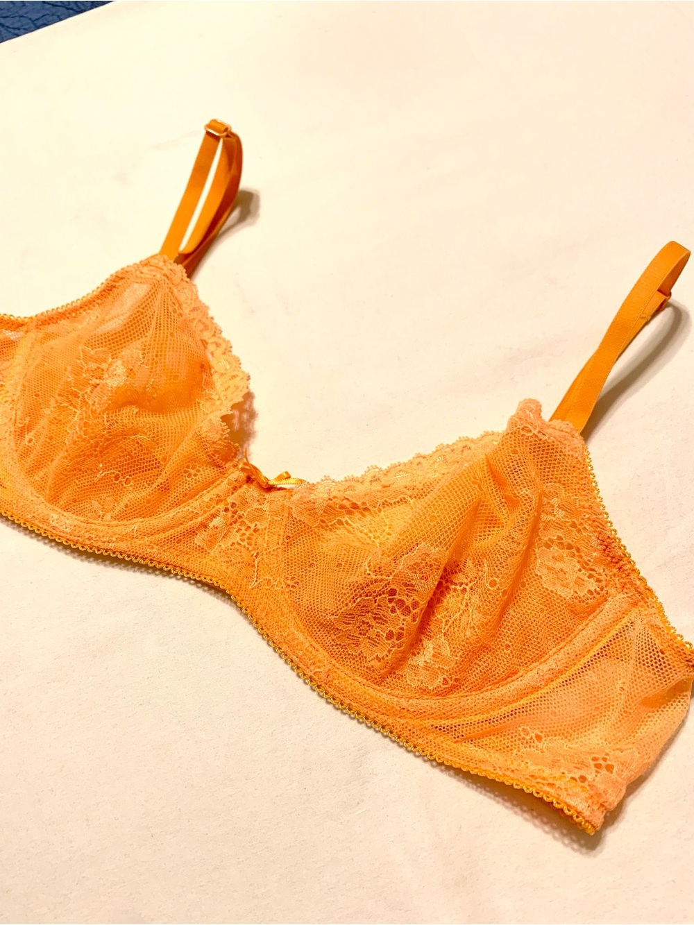Victorias Secret Pink Unlined Orange Lace Bra. 34B